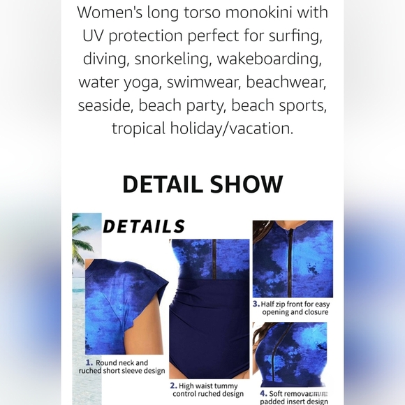 Wolddress Women Modest One Piece Bathing Suit #516 NWOT - Picture 6 of 9